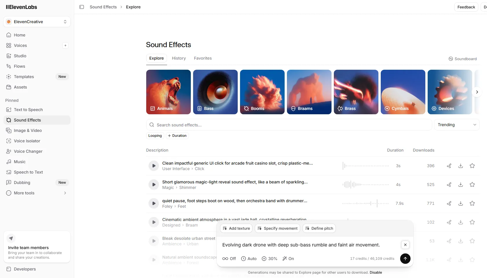 Interface Sound Effects d'ElevenLabs